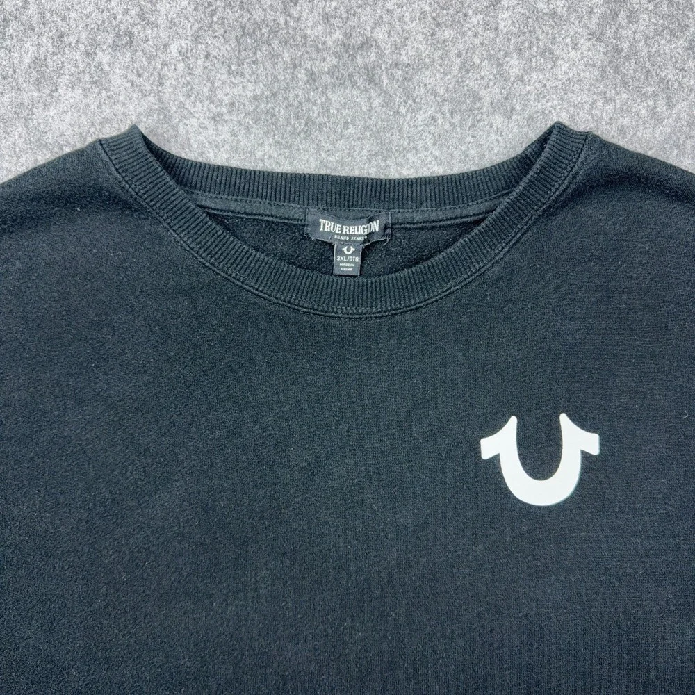 True Religion Sweatshirt Mens 3XL Black‎ TRBJ Crewneck Graphic Pullover Sweater